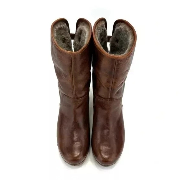 UGG AUSTRALIA "LYNNEA" BROWN LEATHER SHEARLING LINING WOOD CLOG BOOTS size5 - Picture 16 of 16